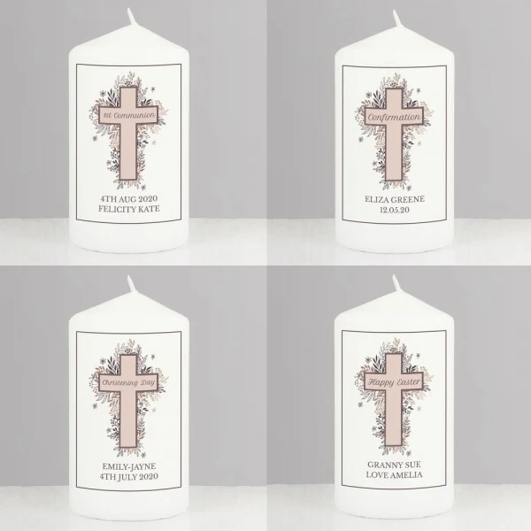 Personalised Floral Cross Pillar Candle 3 Personalised Floral Cross Pillar Candle - Image 3