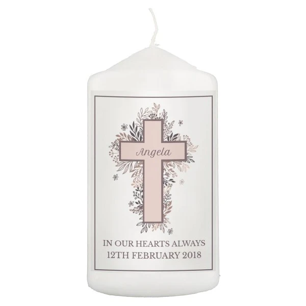 Personalised Floral Cross Pillar Candle 4 Personalised Floral Cross Pillar Candle - Image 4
