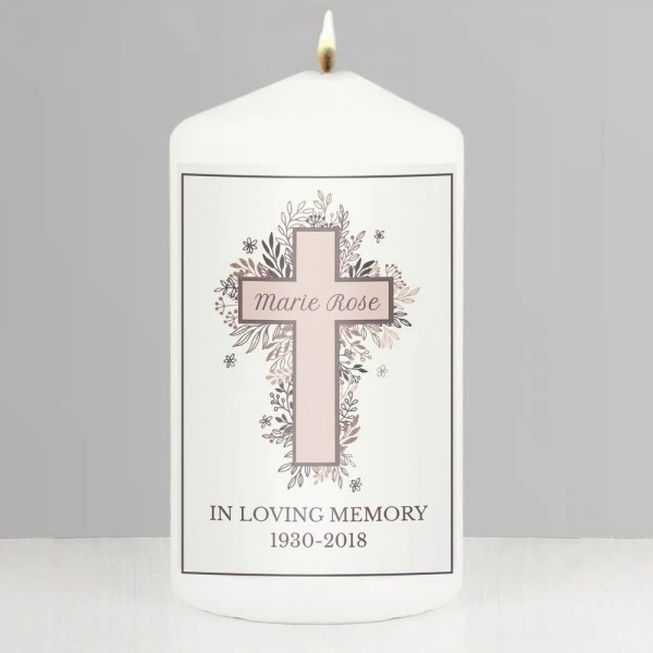 Personalised Floral Cross Pillar Candle 5 Personalised Floral Cross Pillar Candle - Image 5