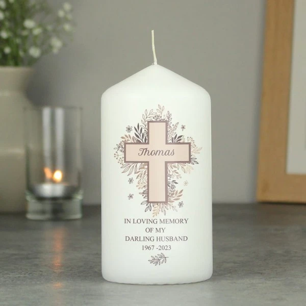 Personalised Floral Cross Pillar Candle 6 Personalised Floral Cross Pillar Candle - Image 6