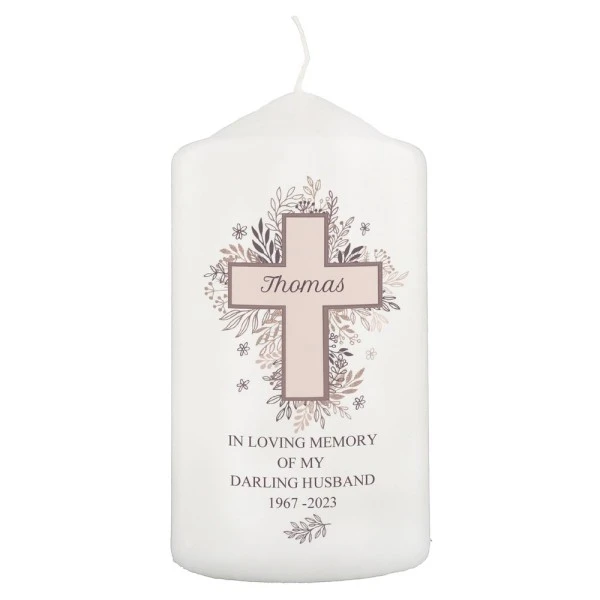 Personalised Floral Cross Pillar Candle 9 Personalised Floral Cross Pillar Candle - Image 9