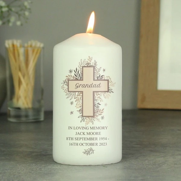 Personalised Floral Cross Pillar Candle 10 Personalised Floral Cross Pillar Candle - Image 10