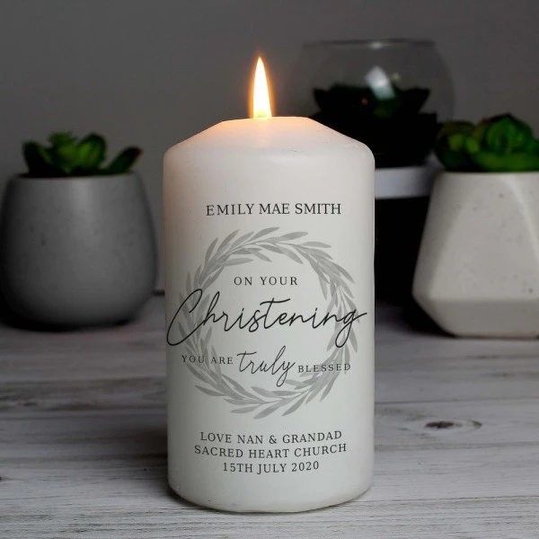 Personalised "Truly Blessed" Christening Pillar Candle 1 Personalised "Truly Blessed" Christening Pillar Candle
