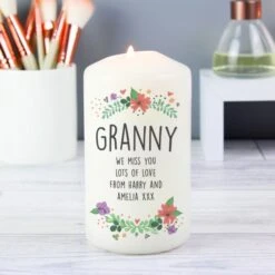 Personalised Floral Pillar Candle -Xmas Decor Shop p0409d97 3