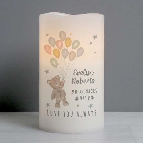 Personalised Teddy & Balloons Nightlight LED Candle 1 Personalised Teddy & Balloons Nightlight LED Candle