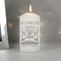Personalised Grey Papercut Style Pillar Candle -Xmas Decor Shop p0409e05 2