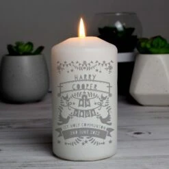 Personalised Grey Papercut Style Pillar Candle -Xmas Decor Shop p0409e05 4