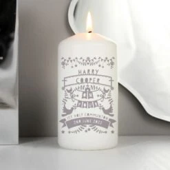 Personalised Grey Papercut Style Pillar Candle -Xmas Decor Shop p0409e05 5