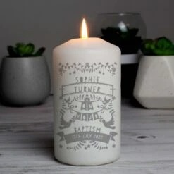 Personalised Grey Papercut Style Pillar Candle -Xmas Decor Shop p0409e05 6