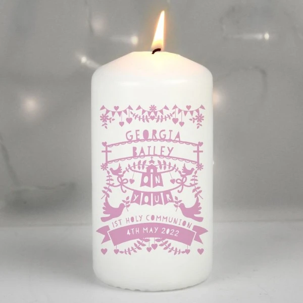 Personalised Pink Papercut Style Pillar Candle 1 Personalised Pink Papercut Style Pillar Candle