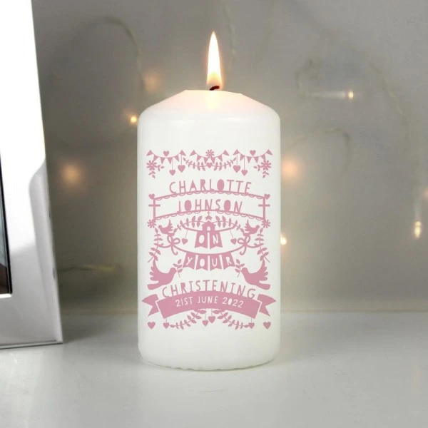 Personalised Pink Papercut Style Pillar Candle 3 Personalised Pink Papercut Style Pillar Candle - Image 3