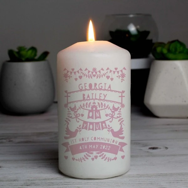 Personalised Pink Papercut Style Pillar Candle 5 Personalised Pink Papercut Style Pillar Candle - Image 5