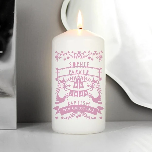 Personalised Pink Papercut Style Pillar Candle 6 Personalised Pink Papercut Style Pillar Candle - Image 6
