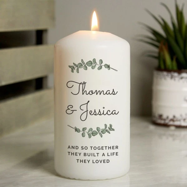 Personalised Botanical Pillar Candle 1 Personalised Botanical Pillar Candle