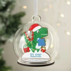 Personalised Wooden Dinosaur Glass Bauble -Xmas Decor Shop p050706 2