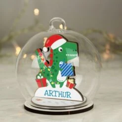 Personalised Wooden Dinosaur Glass Bauble -Xmas Decor Shop p050706 3