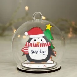 Personalised Wooden Penguin Glass Bauble 7 Personalised Wooden Penguin Glass Bauble -Xmas Decor Shop p050708 2