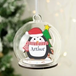 Personalised Wooden Penguin Glass Bauble 8 Personalised Wooden Penguin Glass Bauble -Xmas Decor Shop p050708 3