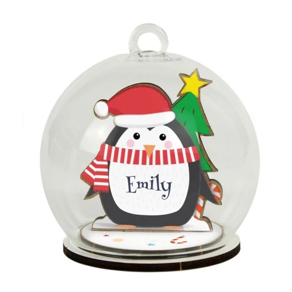Personalised Wooden Penguin Glass Bauble 5 Personalised Wooden Penguin Glass Bauble - Image 5