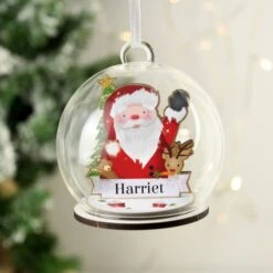 Personalised Wooden Santa Glass Bauble -Xmas Decor Shop p050709 2