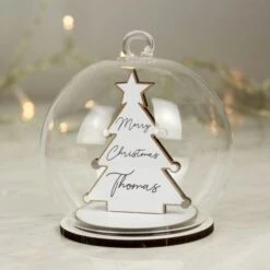 Personalised Wooden Christmas Tree Glass Bauble -Xmas Decor Shop p050710 2