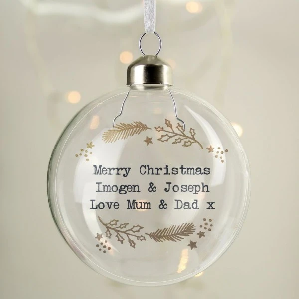 Personalised Gold Wreath Glass Bauble 1 Personalised Gold Wreath Glass Bauble