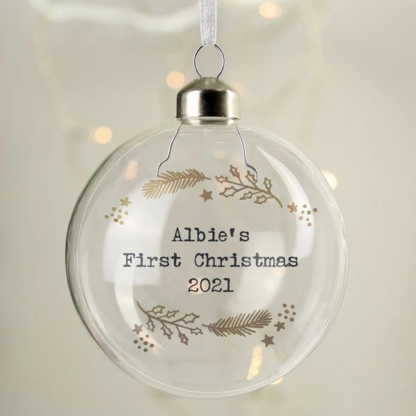 Personalised Gold Wreath Glass Bauble 2 Personalised Gold Wreath Glass Bauble - Image 2