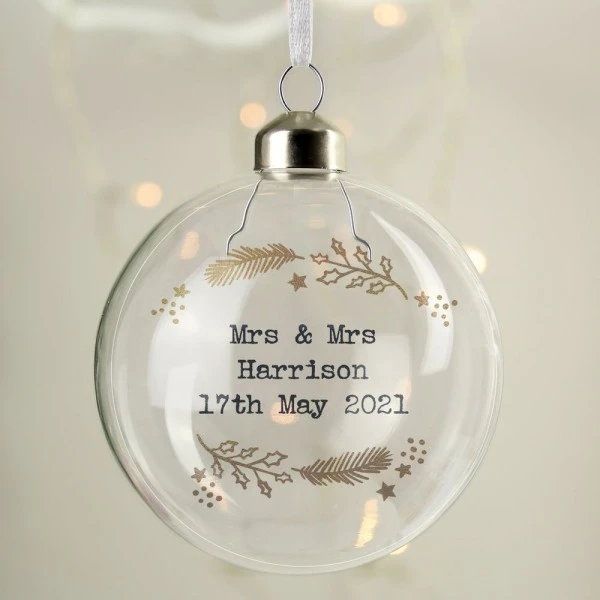 Personalised Gold Wreath Glass Bauble 6 Personalised Gold Wreath Glass Bauble - Image 6
