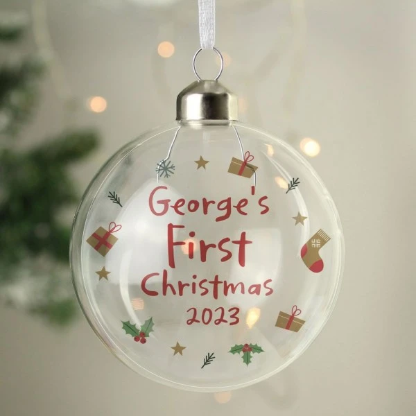 Personalised First Christmas Glass Bauble 1 Personalised First Christmas Glass Bauble