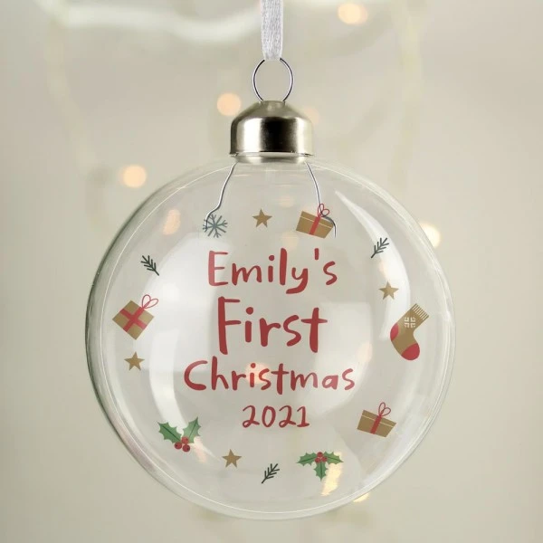 Personalised First Christmas Glass Bauble 2 Personalised First Christmas Glass Bauble - Image 2