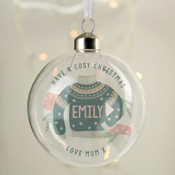 Personalised Cosy Christmas Glass Bauble 1 Personalised Cosy Christmas Glass Bauble