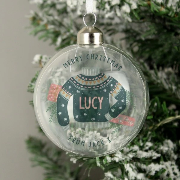 Personalised Cosy Christmas Glass Bauble 2 Personalised Cosy Christmas Glass Bauble - Image 2