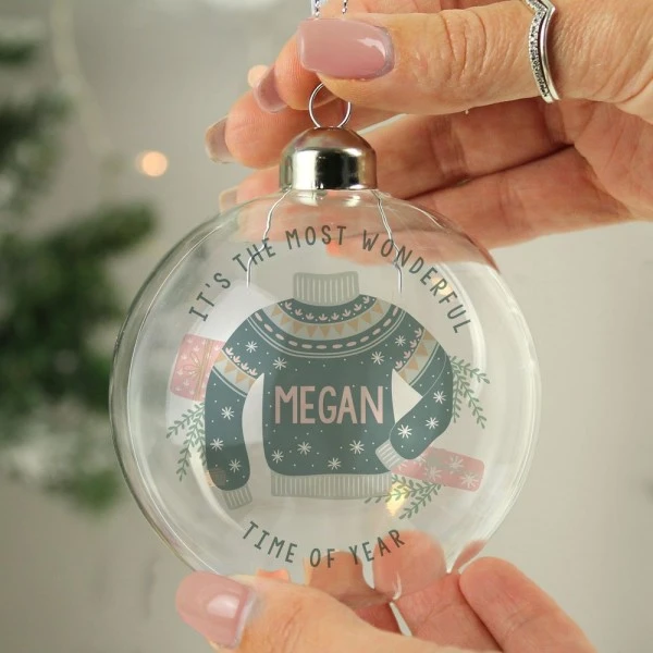 Personalised Cosy Christmas Glass Bauble 3 Personalised Cosy Christmas Glass Bauble - Image 3