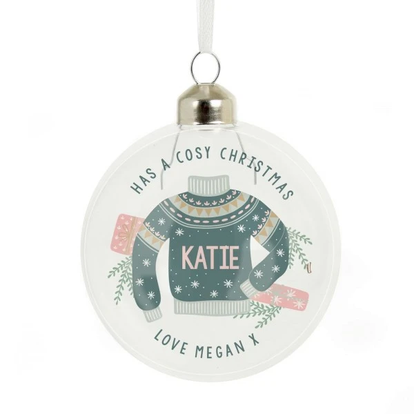 Personalised Cosy Christmas Glass Bauble 4 Personalised Cosy Christmas Glass Bauble - Image 4