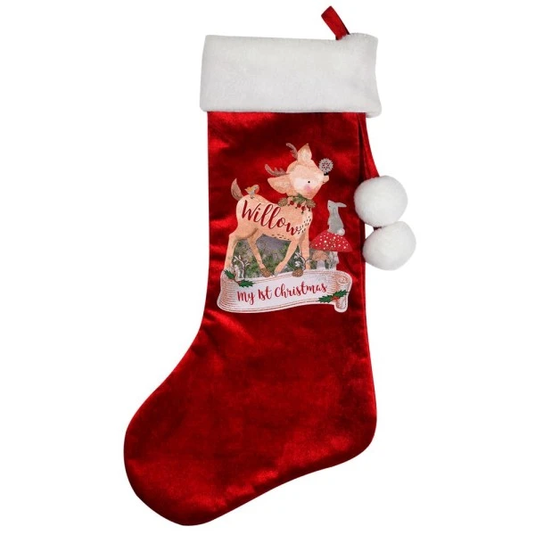 Personalised Festive Fawn Luxury Red Stocking 2 Personalised Festive Fawn Luxury Red Stocking - Image 2