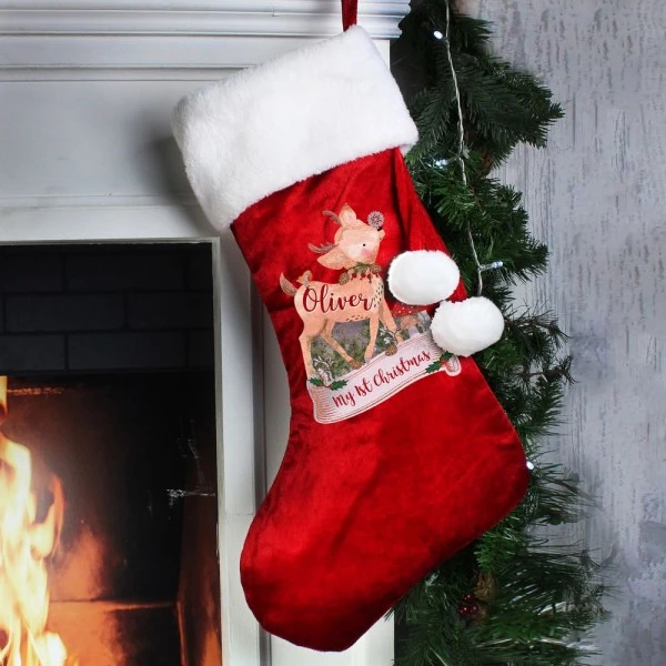 Personalised Festive Fawn Luxury Red Stocking 3 Personalised Festive Fawn Luxury Red Stocking - Image 3