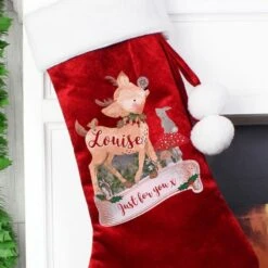 Personalised Festive Fawn Luxury Red Stocking 8 Personalised Festive Fawn Luxury Red Stocking -Xmas Decor Shop p0510g04 3
