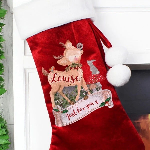 Personalised Festive Fawn Luxury Red Stocking 4 Personalised Festive Fawn Luxury Red Stocking - Image 4
