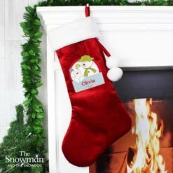 Personalised The Snowman And The Snowdog Luxury Red Stocking