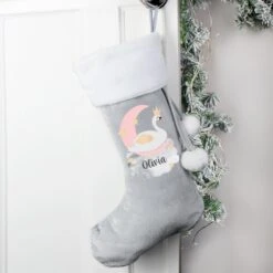 Personalised Swan Lake Luxury Silver Grey Stocking -Xmas Decor Shop p0510h35 2