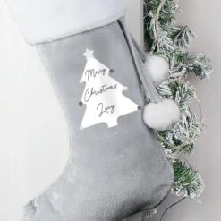 Personalised Christmas Tree Luxury Silver Grey Stocking -Xmas Decor Shop p0510h38 2