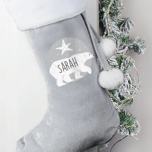 Personalised Polar Bear Luxury Silver Grey Stocking 2 Personalised Polar Bear Luxury Silver Grey Stocking - Image 2