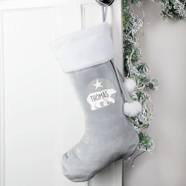 Personalised Polar Bear Luxury Silver Grey Stocking 3 Personalised Polar Bear Luxury Silver Grey Stocking - Image 3