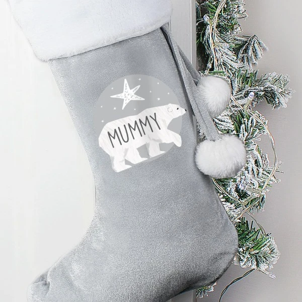 Personalised Polar Bear Luxury Silver Grey Stocking 4 Personalised Polar Bear Luxury Silver Grey Stocking - Image 4