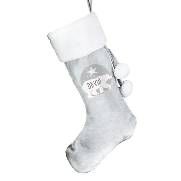 Personalised Polar Bear Luxury Silver Grey Stocking 5 Personalised Polar Bear Luxury Silver Grey Stocking - Image 5