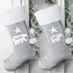 Personalised Polar Bear Luxury Silver Grey Stocking 16 Personalised Polar Bear Luxury Silver Grey Stocking -Xmas Decor Shop p0510h39 6