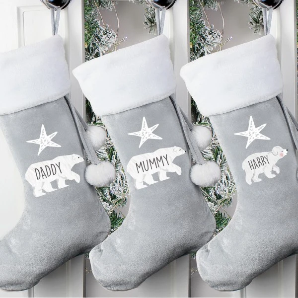 Personalised Polar Bear Luxury Silver Grey Stocking 8 Personalised Polar Bear Luxury Silver Grey Stocking - Image 8