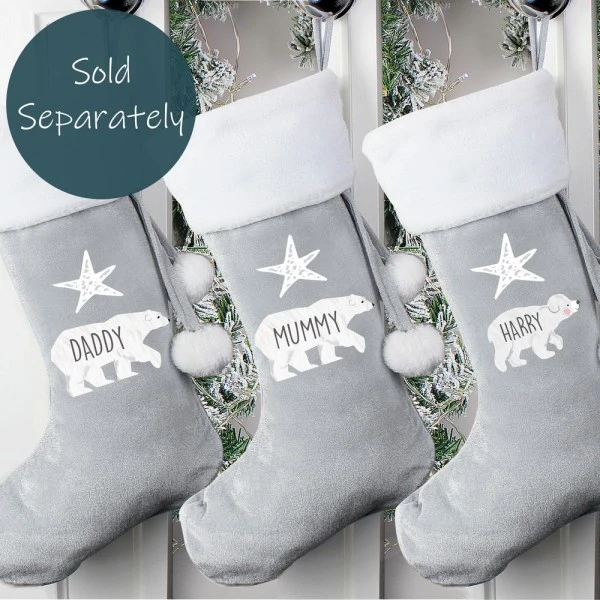 Personalised Polar Bear Luxury Silver Grey Stocking 9 Personalised Polar Bear Luxury Silver Grey Stocking - Image 9