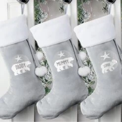 Personalised Baby Polar Bear Luxury Silver Grey Stocking -Xmas Decor Shop p0510h40 3