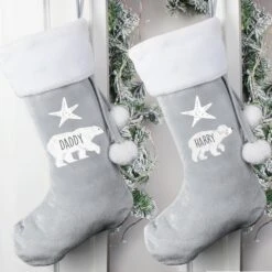 Personalised Baby Polar Bear Luxury Silver Grey Stocking -Xmas Decor Shop p0510h40 5